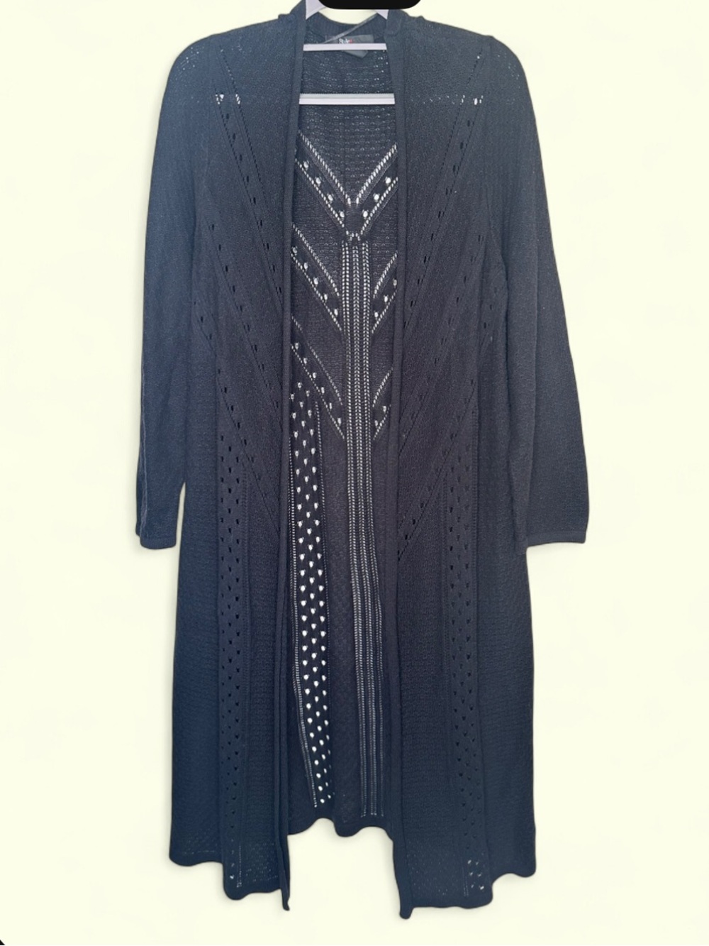 Black whimsigoth minimalist knit open front duster cardigan.